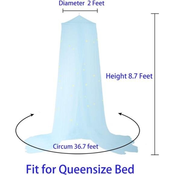 Bed Canopy Mosquito Net with Fluorescent Stars Glow in Dark for Baby, Kids - Picture 5 of 8